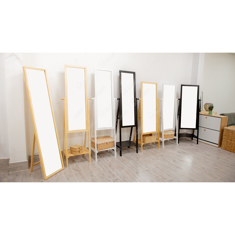 Gương toàn thân giá rẻ phối kệ bằng gỗ màu trắng 1.6m GUSAN Shelf Miror Lắp Ráp Kiểu Hàn