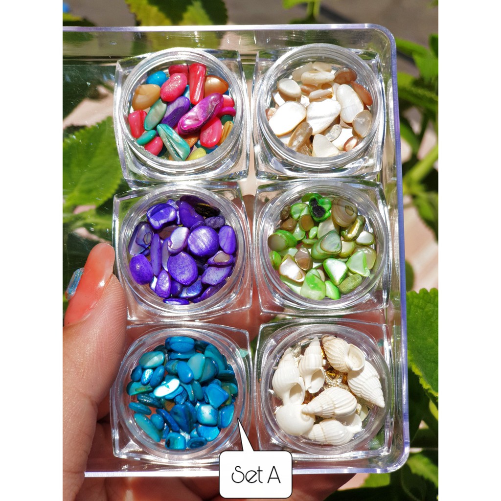 Set 6 hủ đá sỏi ốc trang trí móng