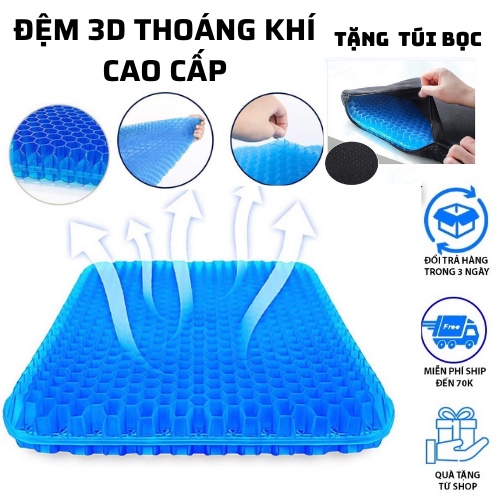 Đệm Ngồi Bệt Silicon 2 lớp Thế Hệ Mới  Dạng Gel 3D Tổ Ong Nệm Lót Ghế Thoáng Khí Tuần Hoàn Ngồi Lâu Không Mỏi