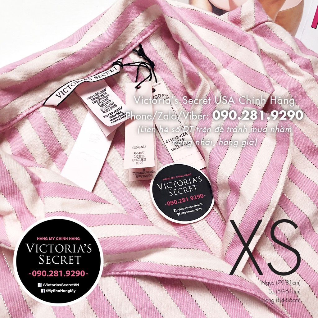 - Bộ đồ ngủ dài, sọc hồng cam  dài 29 inch, Pink Strip, Hàng nhập Victoria's Secret USA