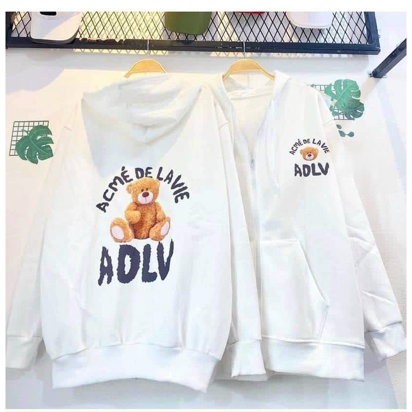 Áo khoác nỉ nam nữ hoodie full zip in GẤU ADLV form rộng bo gấu tay phồng hàn quốc fammilyshop-áo khoác ulzzang
