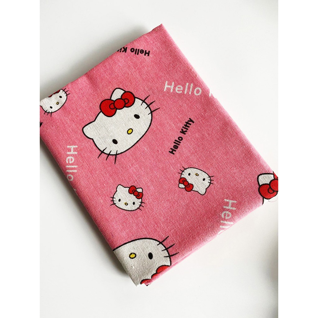 Khăn trải bàn vintage trang trí vải bố linen đẹp - họa tiết Helly Kitty KB-M08