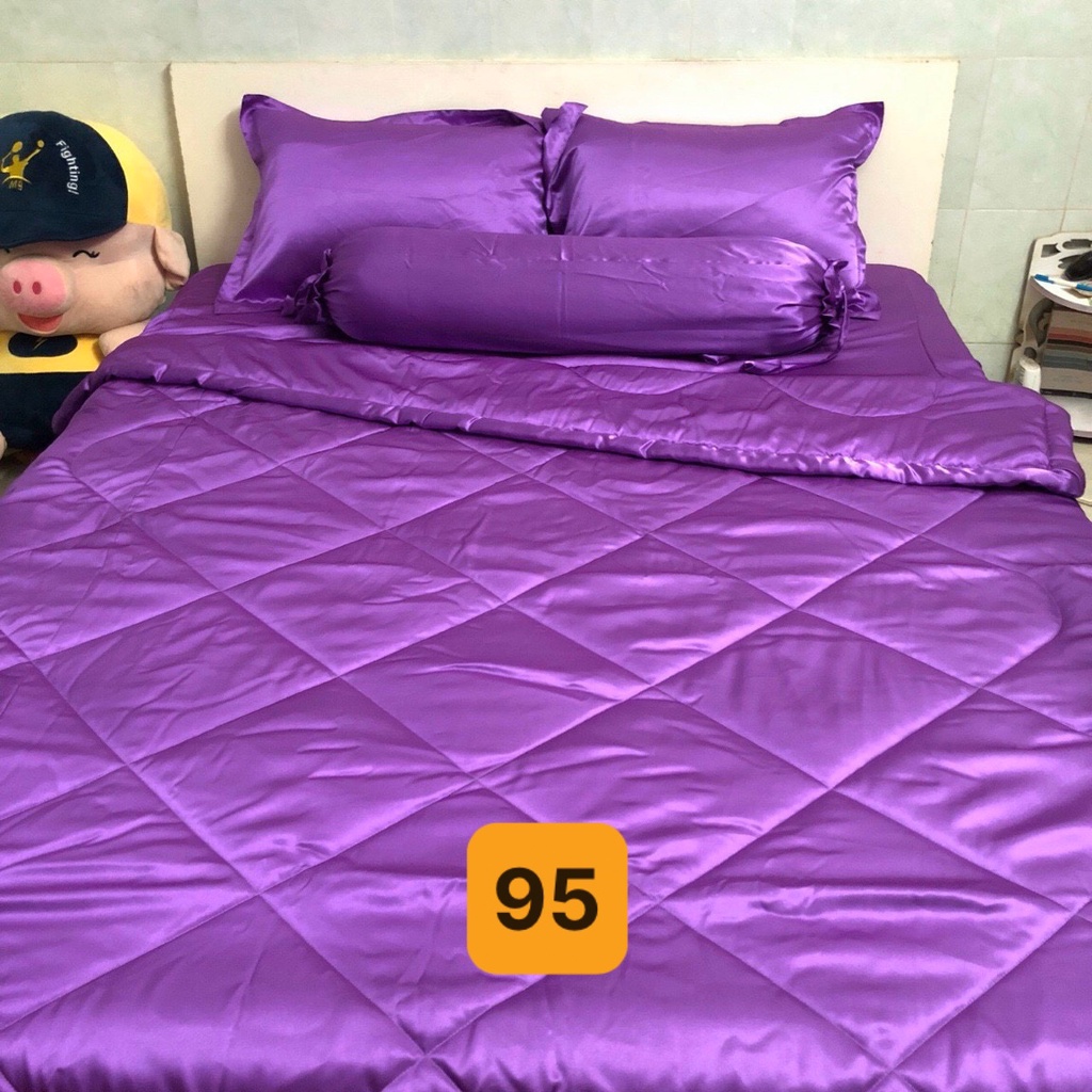 Bộ Ga phi trơn KO Mền/Chăn (chân nệm dưới 15cm) 1m6/1m8 màu tím 95. Bộ ra phi bóng. Bộ drap phi bóng.