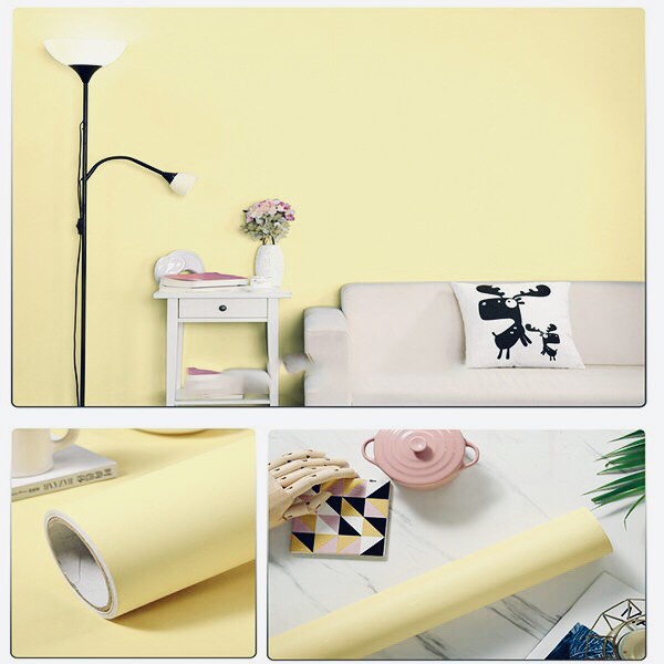 Giấy dán tường màu vàng nhạt nhám giá bán 1m x 45cm, decal dán tường vàng nhạt nhám - AZEVA