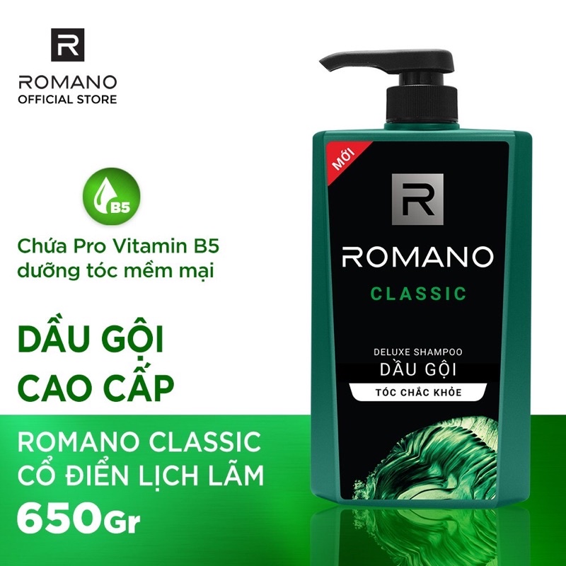 Combo Dầu Gội Romano Classic 650g, Sữa Tắm Romano Classic 650g