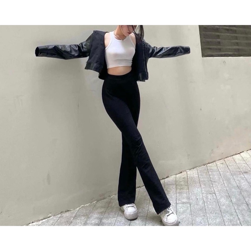 Quần ống loe nữ quần legging cạp cao dáng dài lên fom chân dài miên man Linstore thiết kế