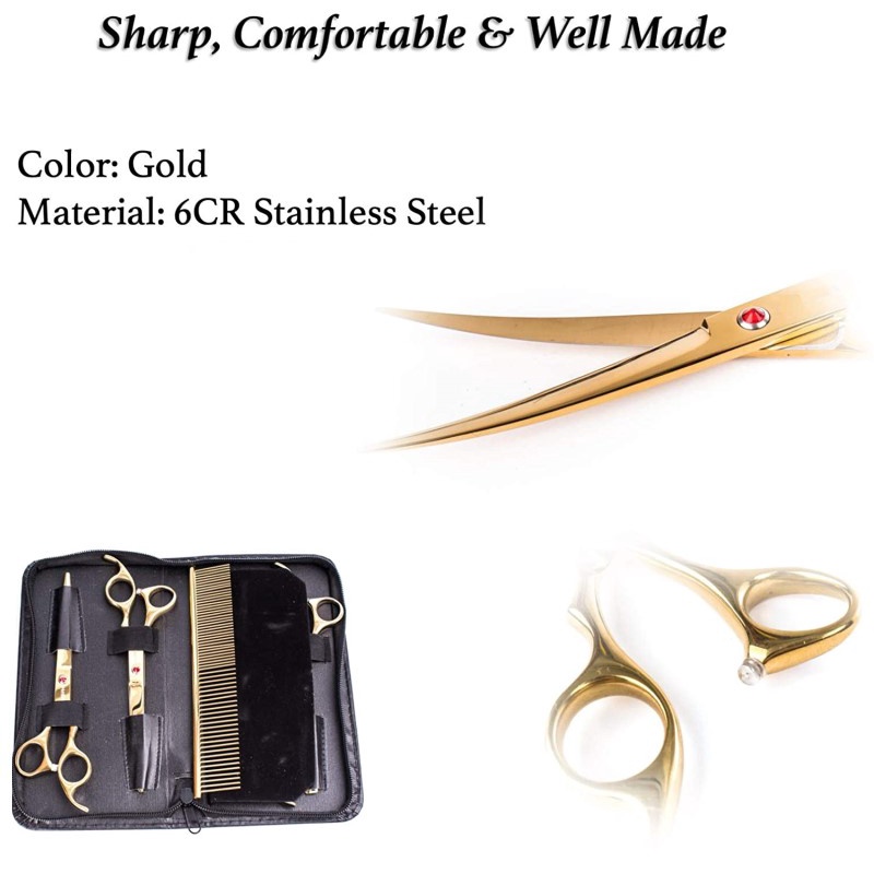 Kéo Cắt Tỉa Lông Thú Cưng 7.5 Inch Màu Vàng Kim Chuyên Nghiệp
