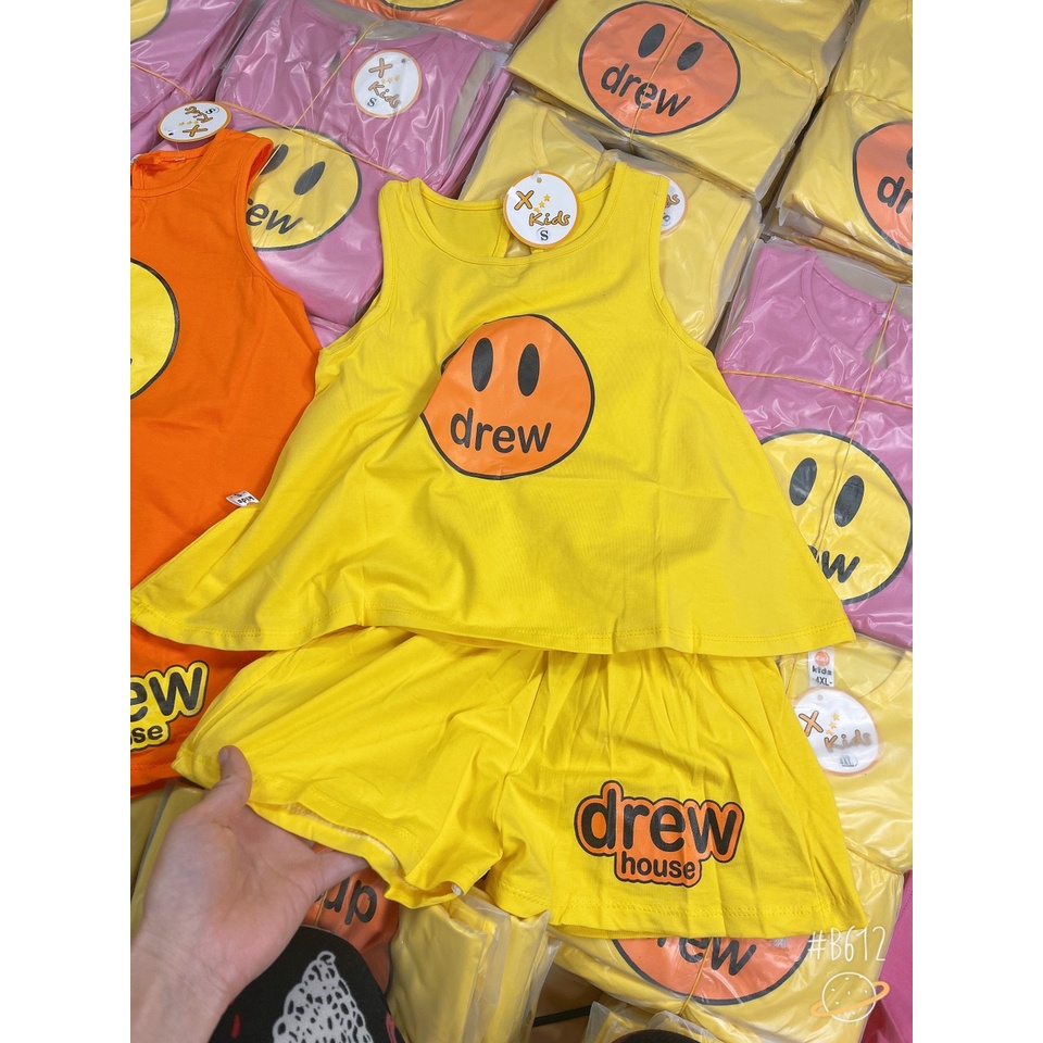 Bộ bé gái Drew cotton tầu Hồng, Vàng, Cam và Nâu size Đại 15-30kg XHN932