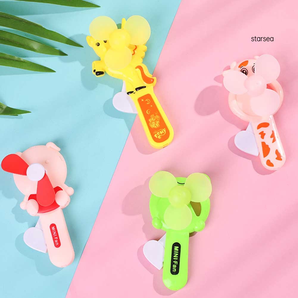 STSE_10Pcs Kids Children Cute Frog Bear Tiger Animal Hand Press Manual Cooling Fan