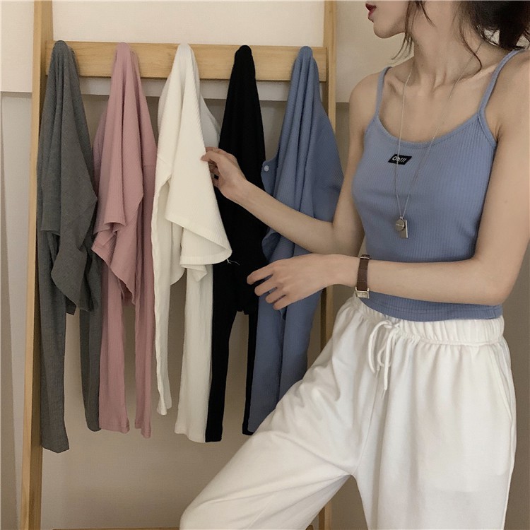 [Mã FAMAYWA giảm 10K đơn 50K] Xiaozhainv Áo Dệt Kim Dài Tay/ Áo Hai Dây Xinh Xắn Cho Nữ | BigBuy360 - bigbuy360.vn