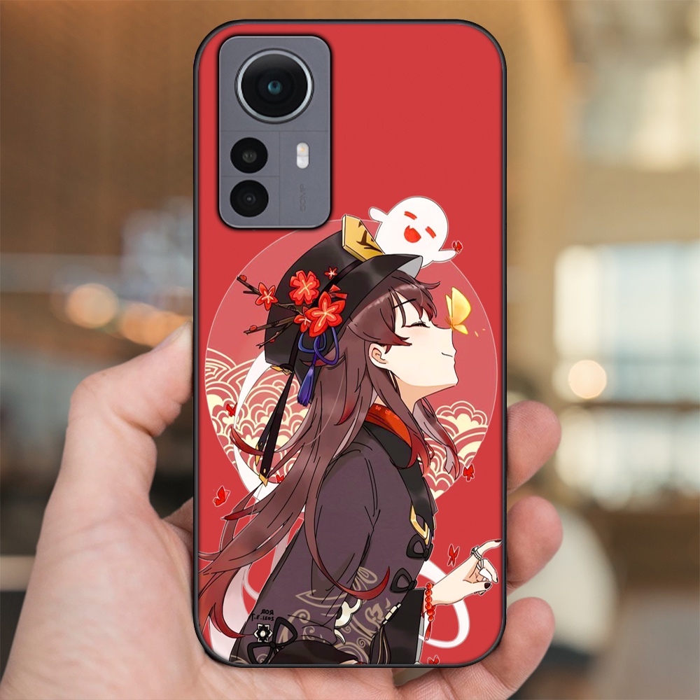 Ốp lưng Xiaomi 12 viền đen in hình Hutao Genshin Impact