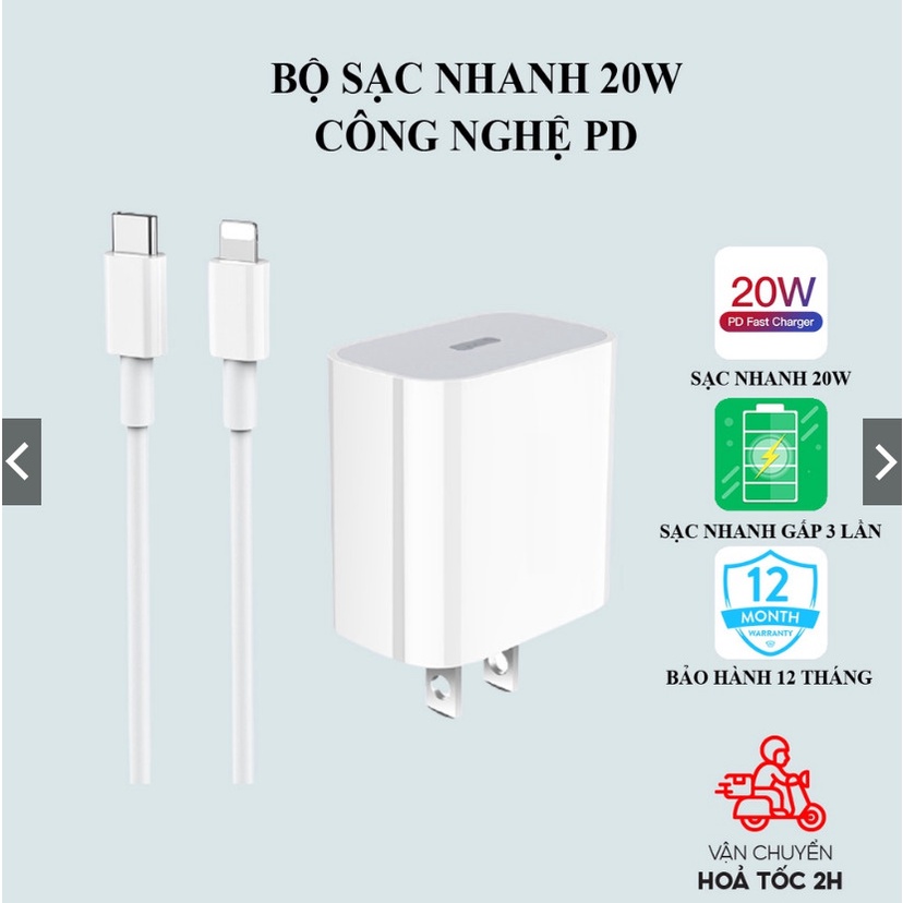 Sạc Nhanh Iphone PD18- 20W USB-C To Lightning cho IP x/xs/xsmax/11/11pro/11promax - Bộ sạc nhanh Iphone Sạc Tốt