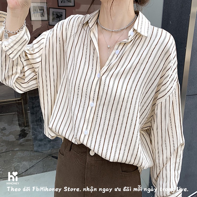 (Freeship) Áo sơ mi nữ dài tay công sở, màu kẻ sọc, chất cotton thấm hút mồ hôi,  Shirt Ulzzang ❤️