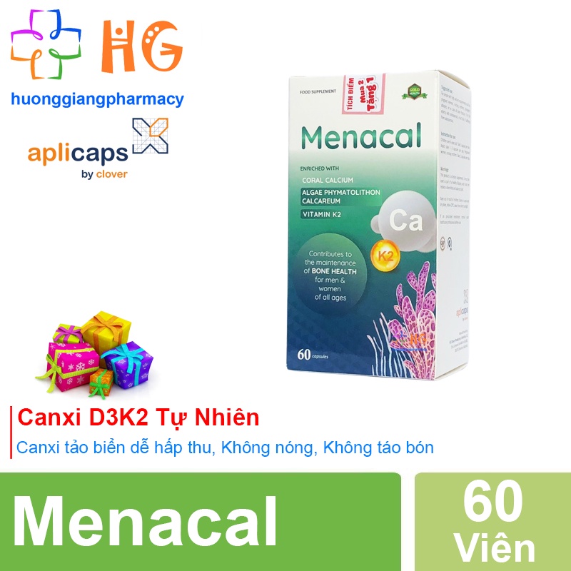 Aplicaps menacal canxi hữu cơ cho bà bầu Canxi d3 k2 mk7 Vitamin sau sinh Vitamin bà bầu Calci bầu Hộp 60 viên