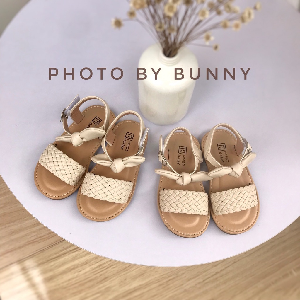 Sandal Quai Ngang Phối Quai Nơ Cực Yêu Cho Bé Gái K019