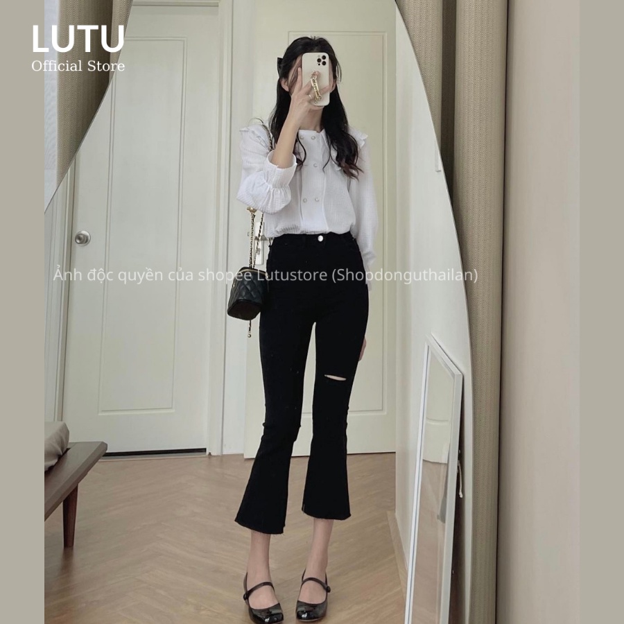 Áo sơ mi nữ đũi xốp viền bèo cúc ngọc - Áo sơ mi thiết kế