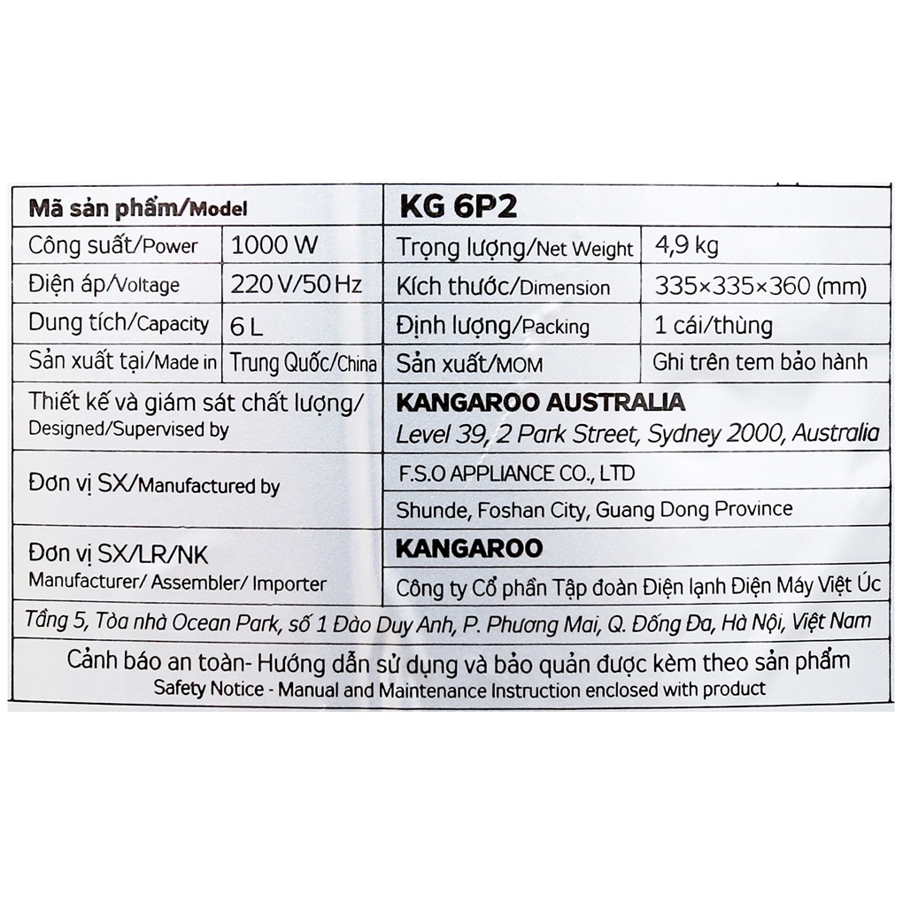 [Mã ELHADEV giảm 4% đơn 300K] Nồi áp suất Kangaroo KG6P2 6 lít