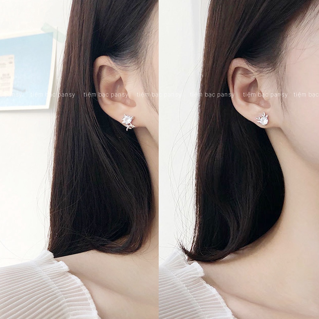 Bông tai bạc nữ PANSY hình chú tuần lộc, khuyên tai bạc 925 thật phong cách Hàn Quốc