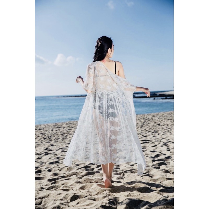 Áo khoác ren lưới kimono đi biển (màu trắng) | BigBuy360 - bigbuy360.vn