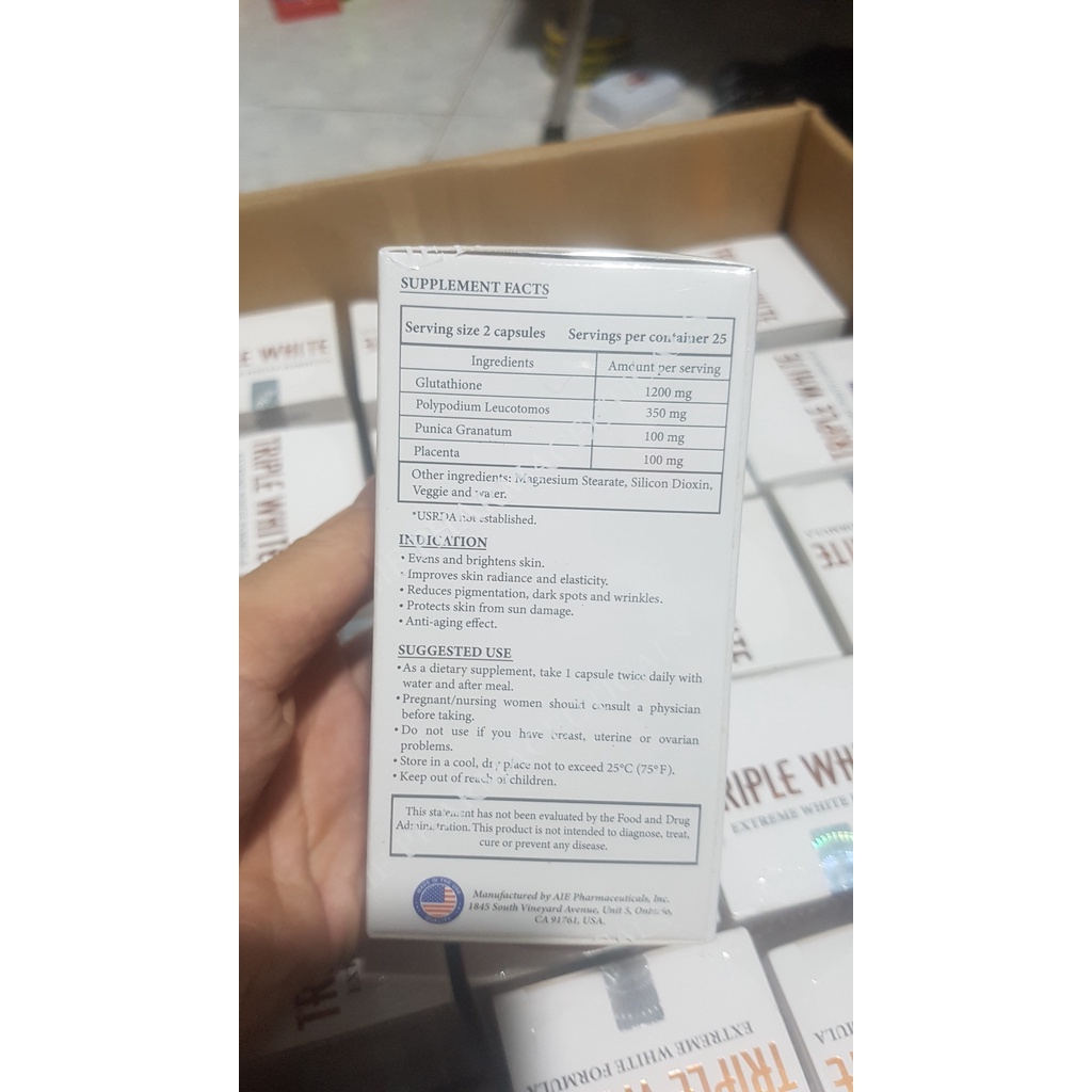 VIÊN UỐNG TRIPLE WHITE TRẮNG DA, MỜ NÁM, GIẢM THÂM CHỐNG NẮNG CỦA MỸ  AUTHENTIC