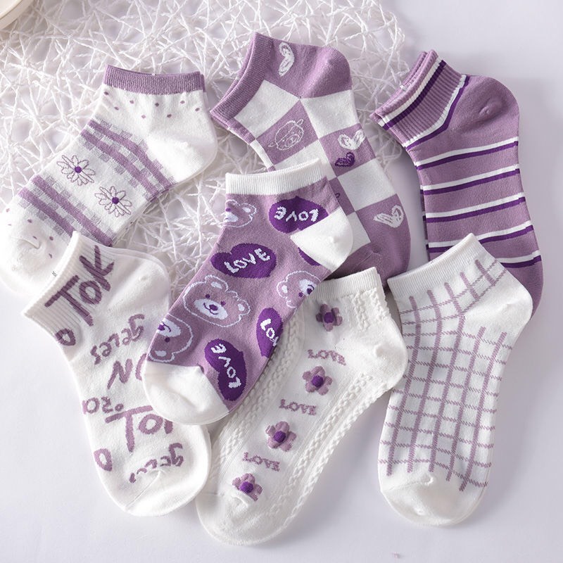 Tất nữ cổ ngắn màu tím xinh xắn dễ thương co dãn thấm hút mồ hôi