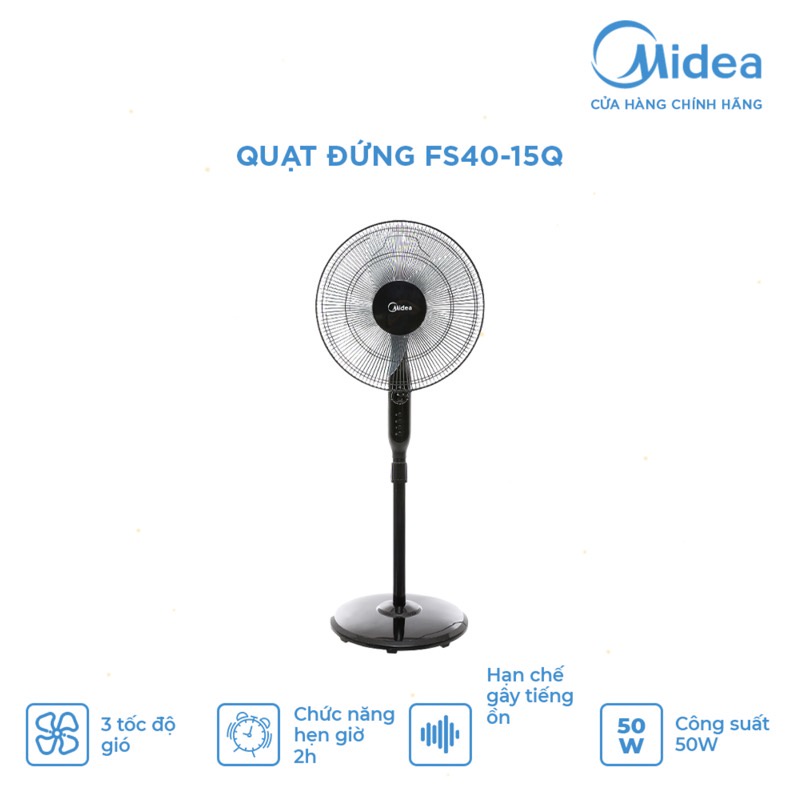 Quạt điện cây đứng lửng Midea FS40-18CB . Hàng Sẵn Màu Đen. HÀNG CHÍNH HÃNG BẢO HÀNH 12 THÁNG