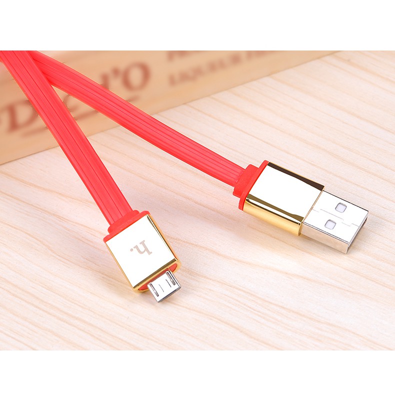 [Chính Hãng] Cáp HOCO UPM11 MicroUSB QC2.0 (Đầu xi mạ Kim loại bóng, Dây dẹp dẻo)