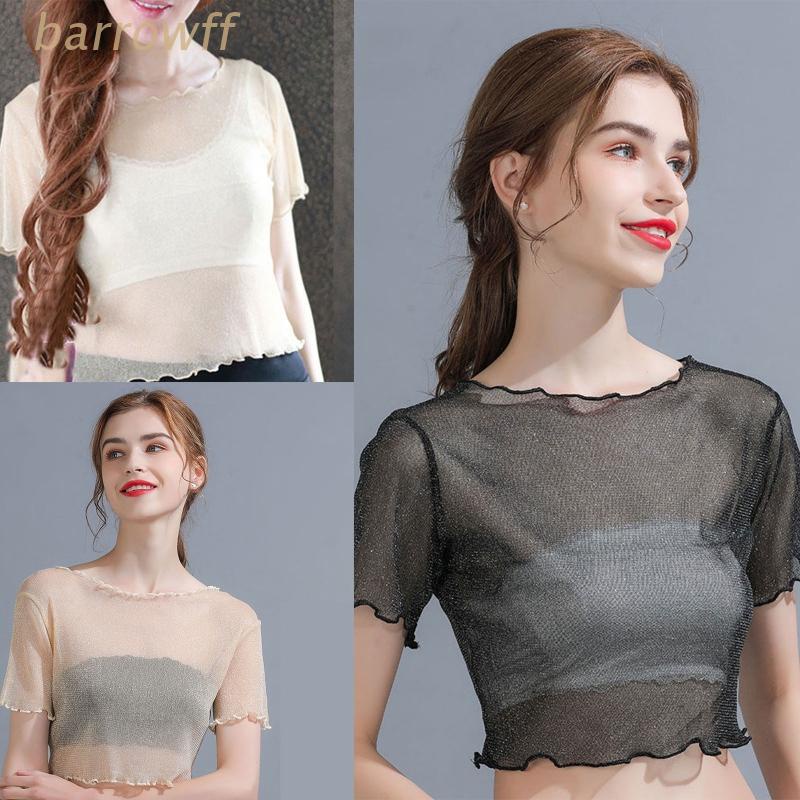 Áo Nữ Tay Ngắn Vải Lưới Trong Suốt Gợi Cảm