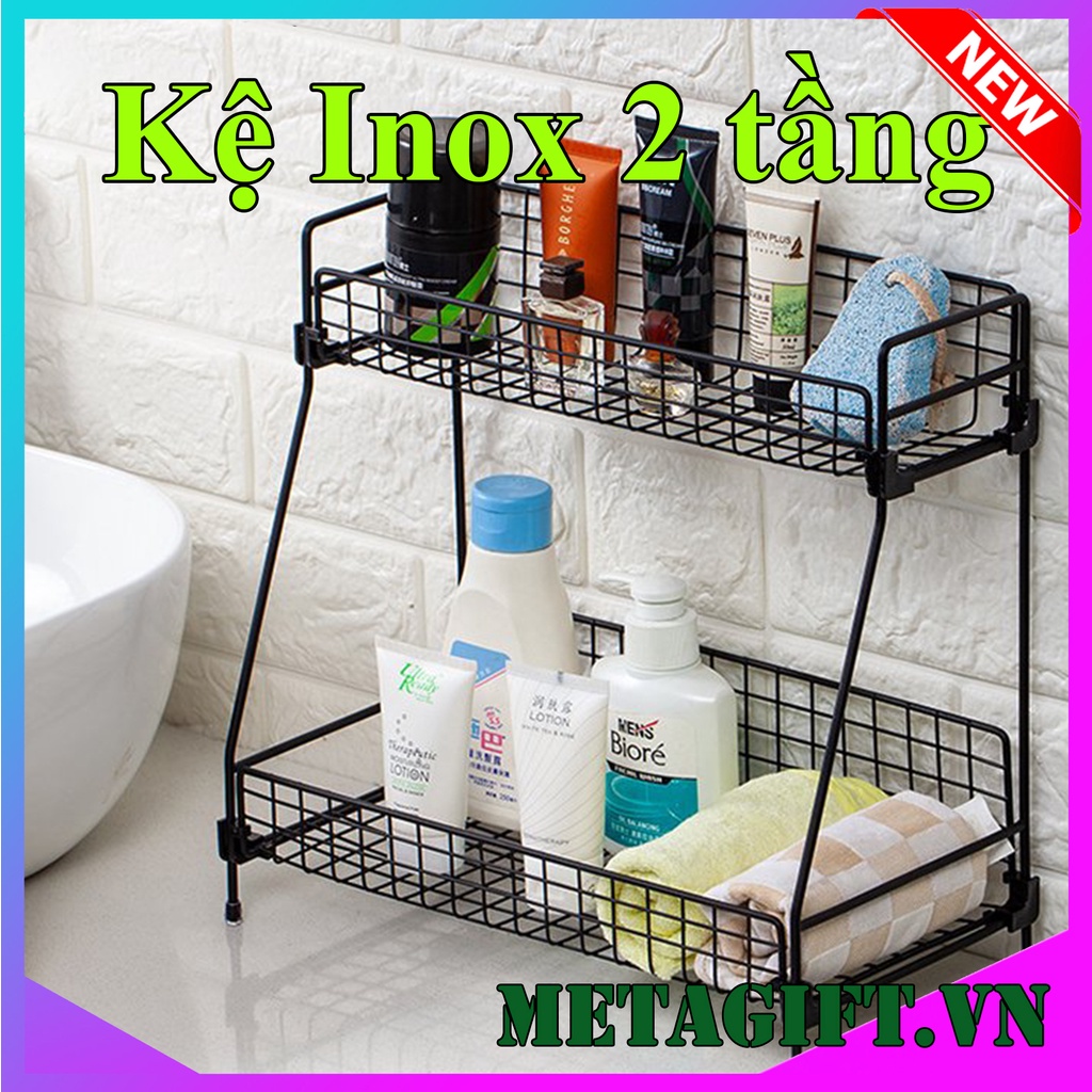 Kệ giá mini để bàn 2 tầng đa năng inox kiểu lưới sắt đựng đồ mỹ phẩm bàn học trang điểm làm việc