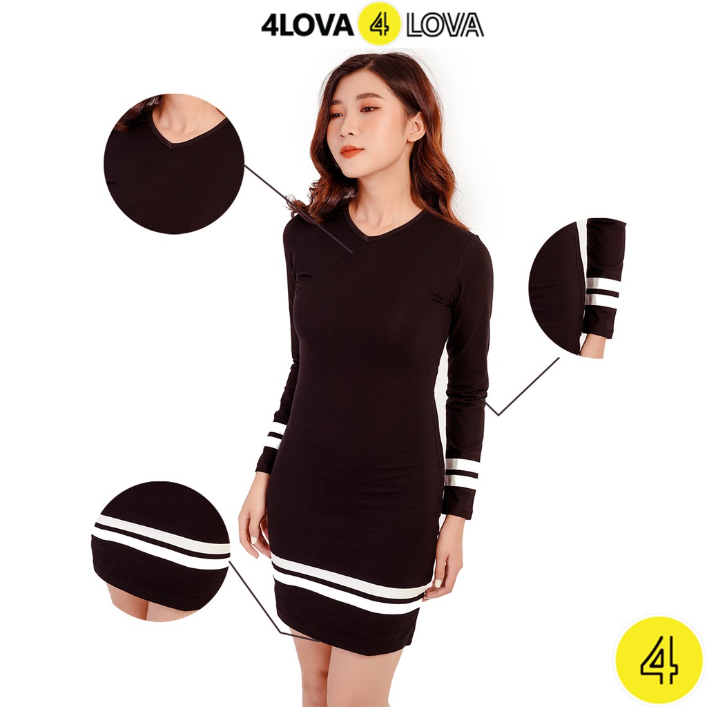 Đầm body dáng ôm cổ tim 4LOVA chất cotton trơn co giãn đa chiều nhiều màu sắc
