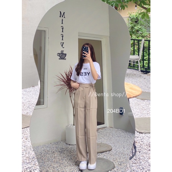 Quần vải dáng xuông dài, buộc đai 1 bên hông - 204bd1 - đenta shop