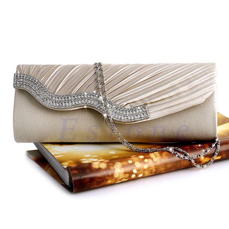 Seng Diamante Túi Xách Satin Xếp Ly Pha Lê Sang Trọng Cho Tiệc Cưới