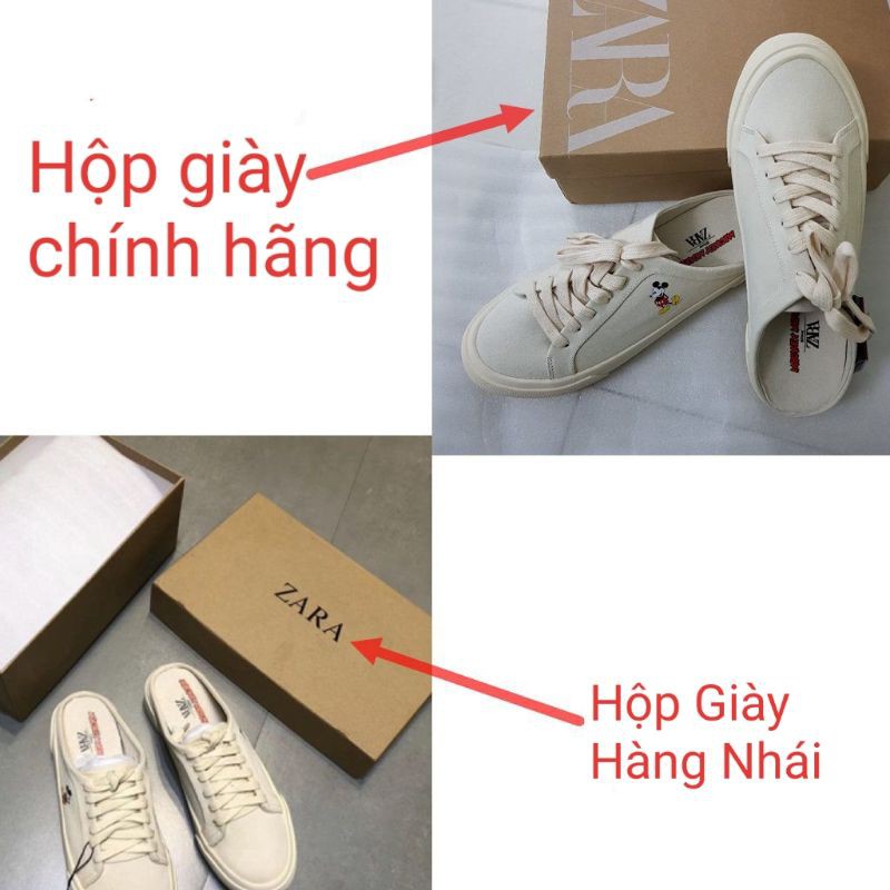 Giày Zara Lười Canvas Chuột Mickey Đạp Gót