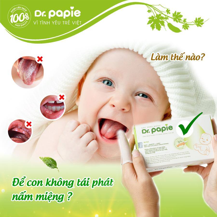 Gạc rơ lưỡi cho bé Dr Papie Combo 4 hộp 30 gói tặng 5 gói lẻ - Gạc lau răng, rơ miệng cho bé