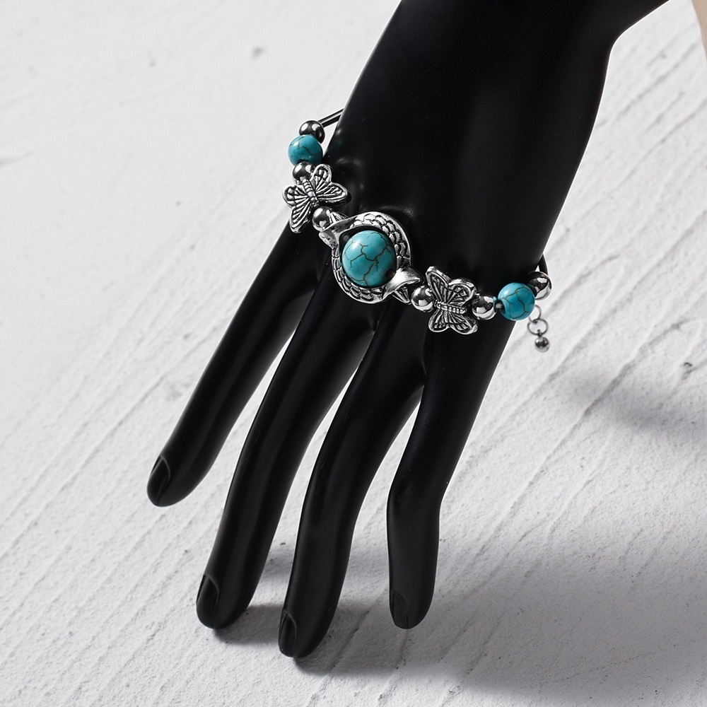 Vòng Tay Chuỗi Hạt Đá Lam Ngọc Hình Bướm Phong Cách Boho Thời Trang