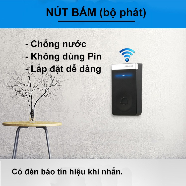 Chuông cửa không dây chống nước, không dùng Pin Aibont cao cấp - Màu Trắng