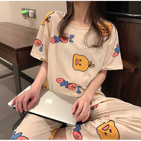 Set đồ bộ ngủ nữ mặc nhà ulzzang pijama hoạt hình vịt vàng DN073