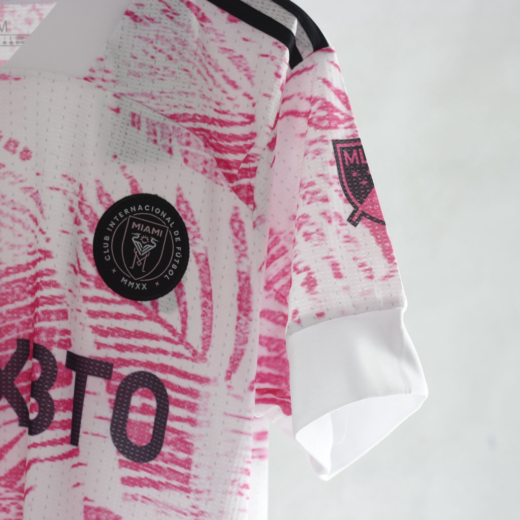 Set quần áo đá bóng Miami  màu hồng - bộ thể thao bóng đá nam ngắn tay vải gai lưới form âu Leaguestore