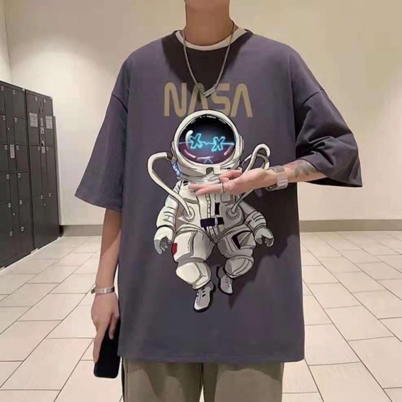 Áo Thun Tay Lỡ Unisex Cổ Tròn Form Rộng Basic Cotton Oversize Giá Rẻ In Hình Phi Hành Gia