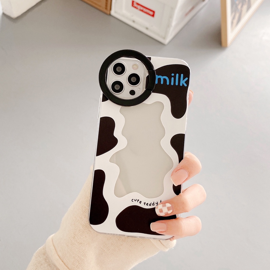 Ốp lưng iphone cạnh vuông trong kèm iring camera Bò sữa 7plus/8/8plus/x/xs/11/12/pro/max/plus/promax dt10