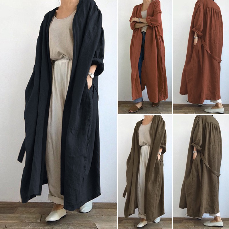ZANZEA Áo khoác cardigan dáng dài dài tay có túi thời trang cho nữ