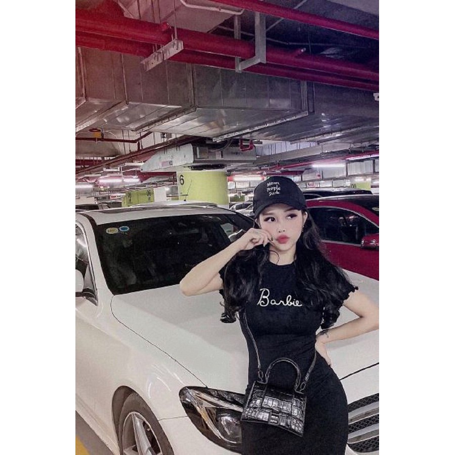 Váy Đầm Nữ Ôm Body Thêu Chữ Barbie @ FREESHIP @ Tay Ngắn Cổ Tròn Chất Thun Mịn Đẹp - LH48