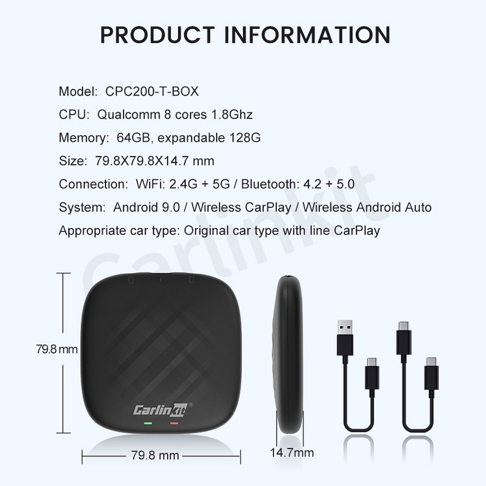 CARLINKIT-Carplay Android AI Box Mini - Biến Màn Hình Zin Theo Xe Thành Màn Hình Android, Ram 4Gb Rom 64Gb Sim 4G