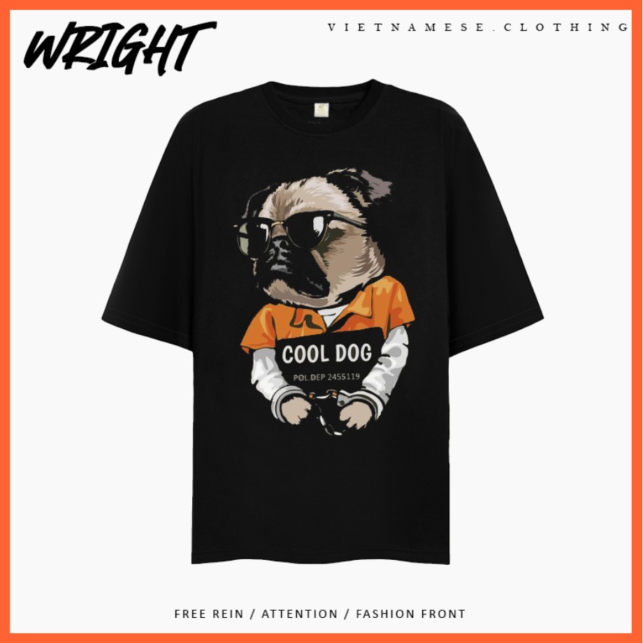 Áo Phông Tay Lỡ Cool Dog Chó Pug Tù Nhân in Hình Hài Hước Form Rộng Thời Trang Mùa Hè Cực Chất