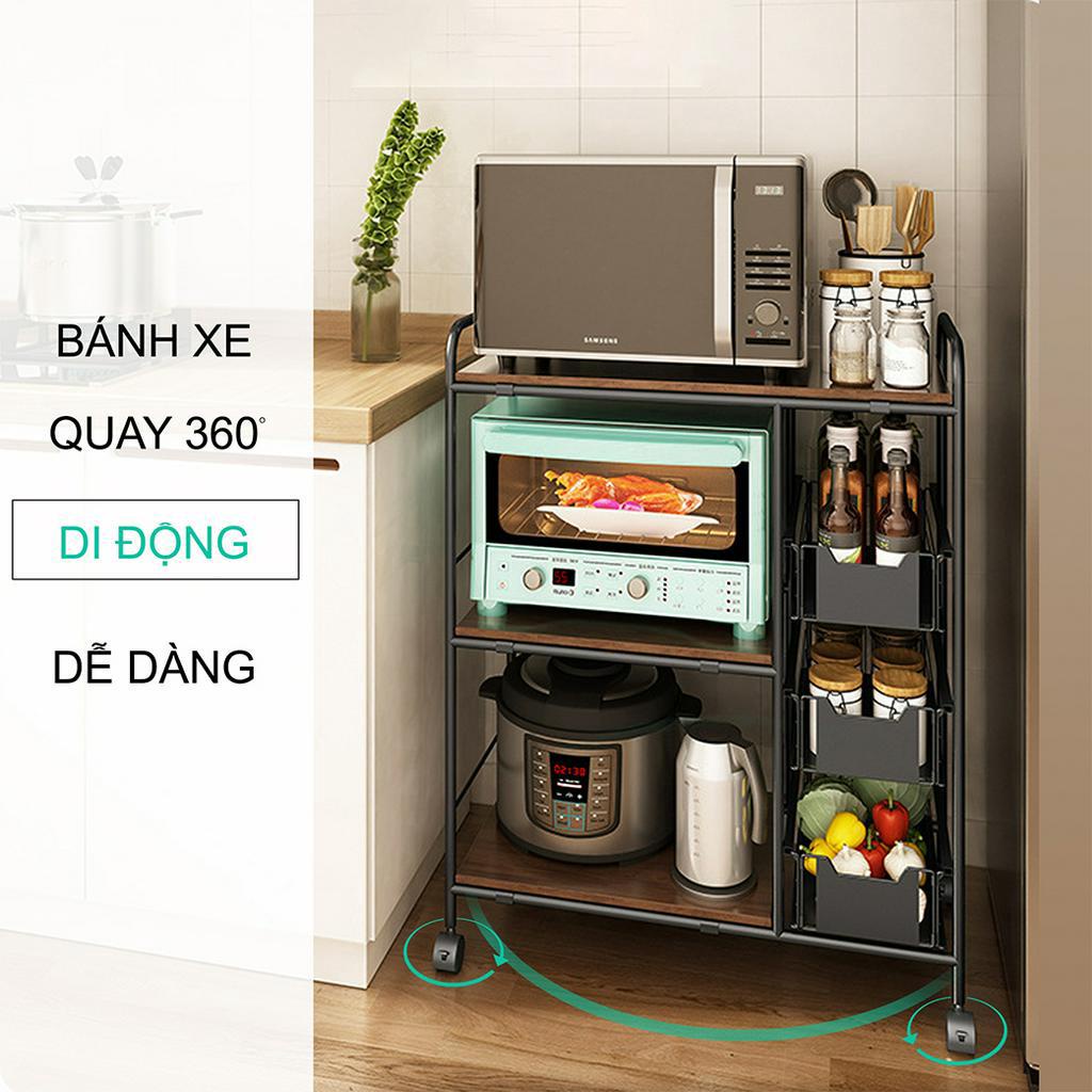Kệ Để Đồ Nhà Bếp Đa Năng Để Lò Vi Sóng Thông Minh 3 4 Tầng MIMAX KDN02, Thép Carbon Xoay 360 Kệ Lò Nướng