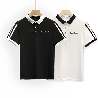 Áo Polo Nam FEEL GOOD có cổ bẻ in họa tiết thun phông SIMPLE LINES đẹp vải cá sấu đen trắng ngắn tay kẻ ngang cao cấp - 