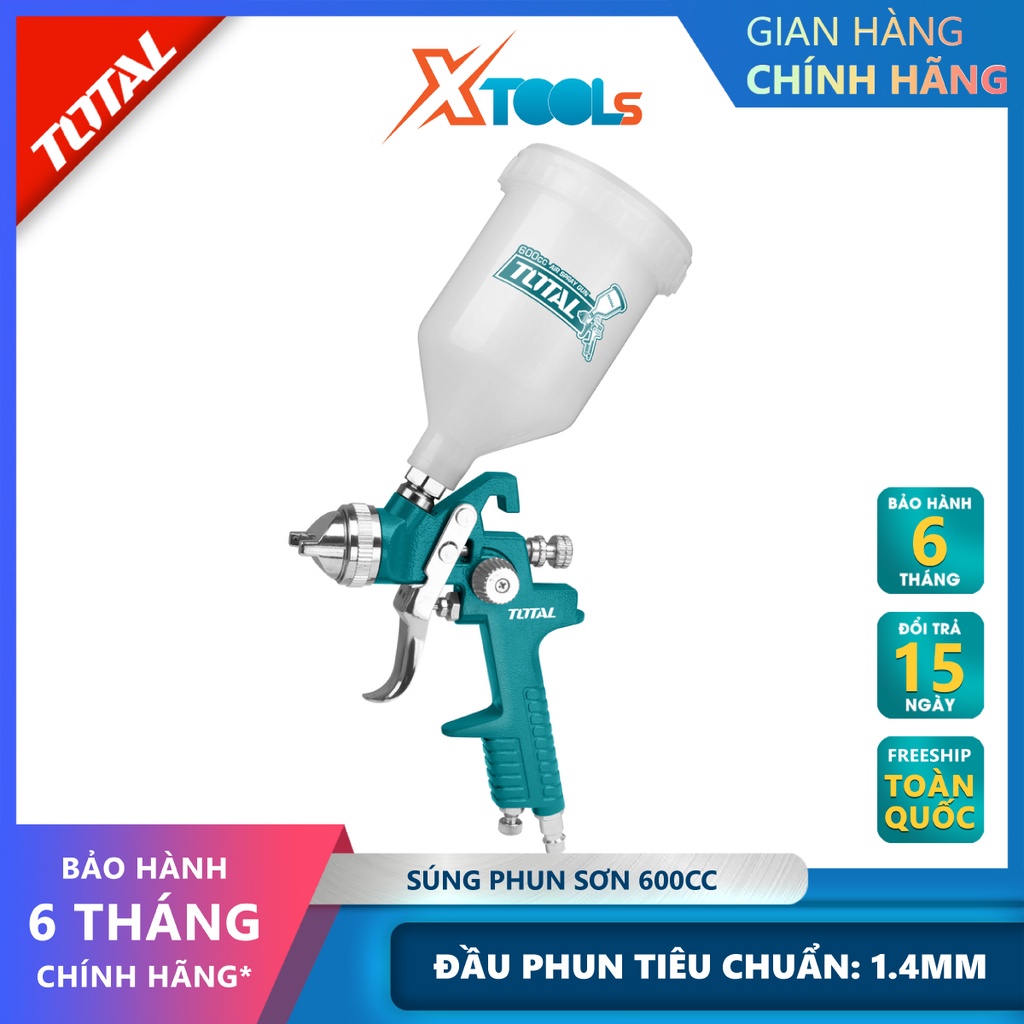 Súng phun sơn TOTAL TAT10601 dụng cụ phun sơn 1.4mm, Chiều rộng bình 180-250mm, 600cc, 4.2-7.1cfm(119-200l/min) [XTOOLs]