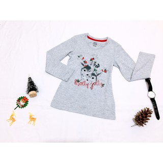 Áo Bé gái Dài tay Cotton Họa tiết nai con Holly Jolly Hàng Việt Nam xuất xịn