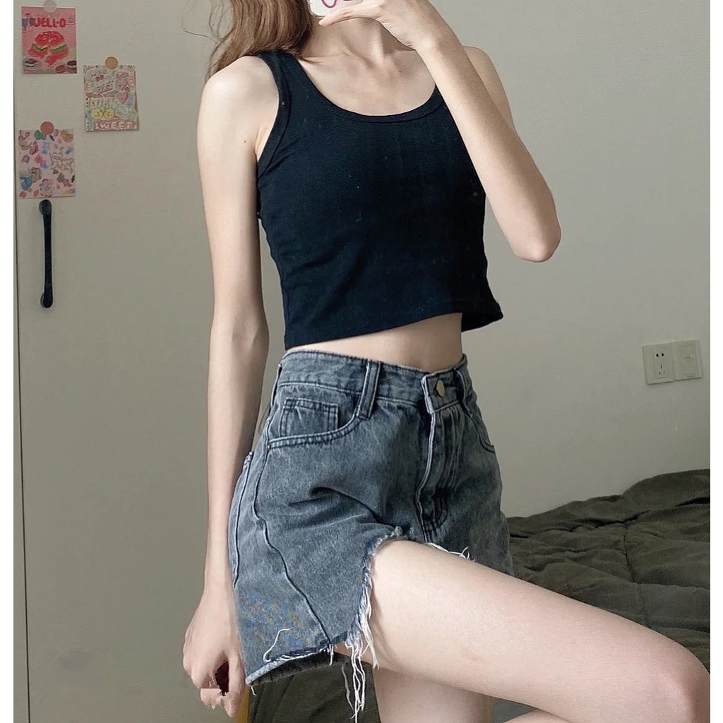 Cocory vn Quần Short Jean Nữ Lưng Cao Thời Trang Hàn Quốc