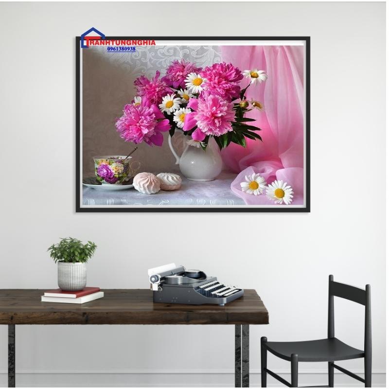 Tranh đính đá ABC bình hoa khoe sắc 75cm x 53cm